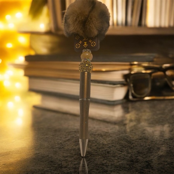 Other - Chic Brown Sparkly Fashion Pen with Pom Pom